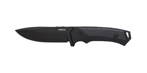 El WOOX Rock 62 es un cuchillo de alta resistencia con acero Uddeholm Sleipner, acabado negro Mil-Spec y ergonomía superior, ideal para entornos tácticos.